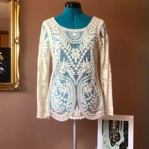 Lace illusion long sleeve